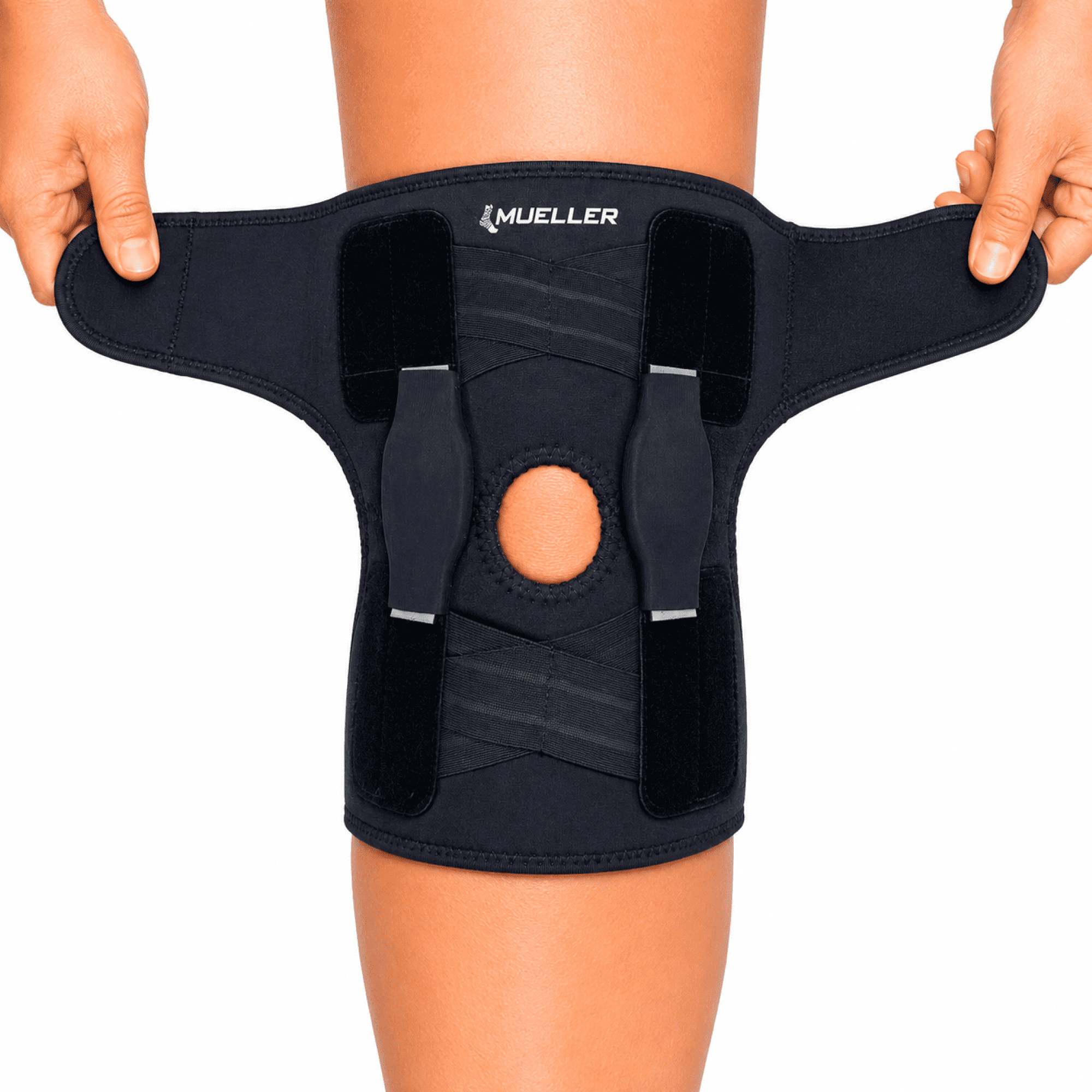 (4 pack) Mueller Adjustable Hinged Knee Brace, Black, One Size Fits Most