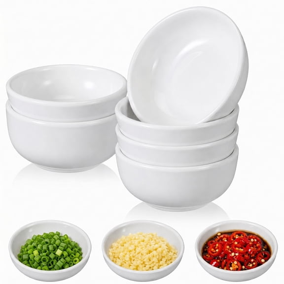 Stcellnmex 6 Pcs Small White Dip Bowls Set 1.7oz Sauce Soy Dishes Bowls for Tomato Sauce Soy BBQ Party Supplies