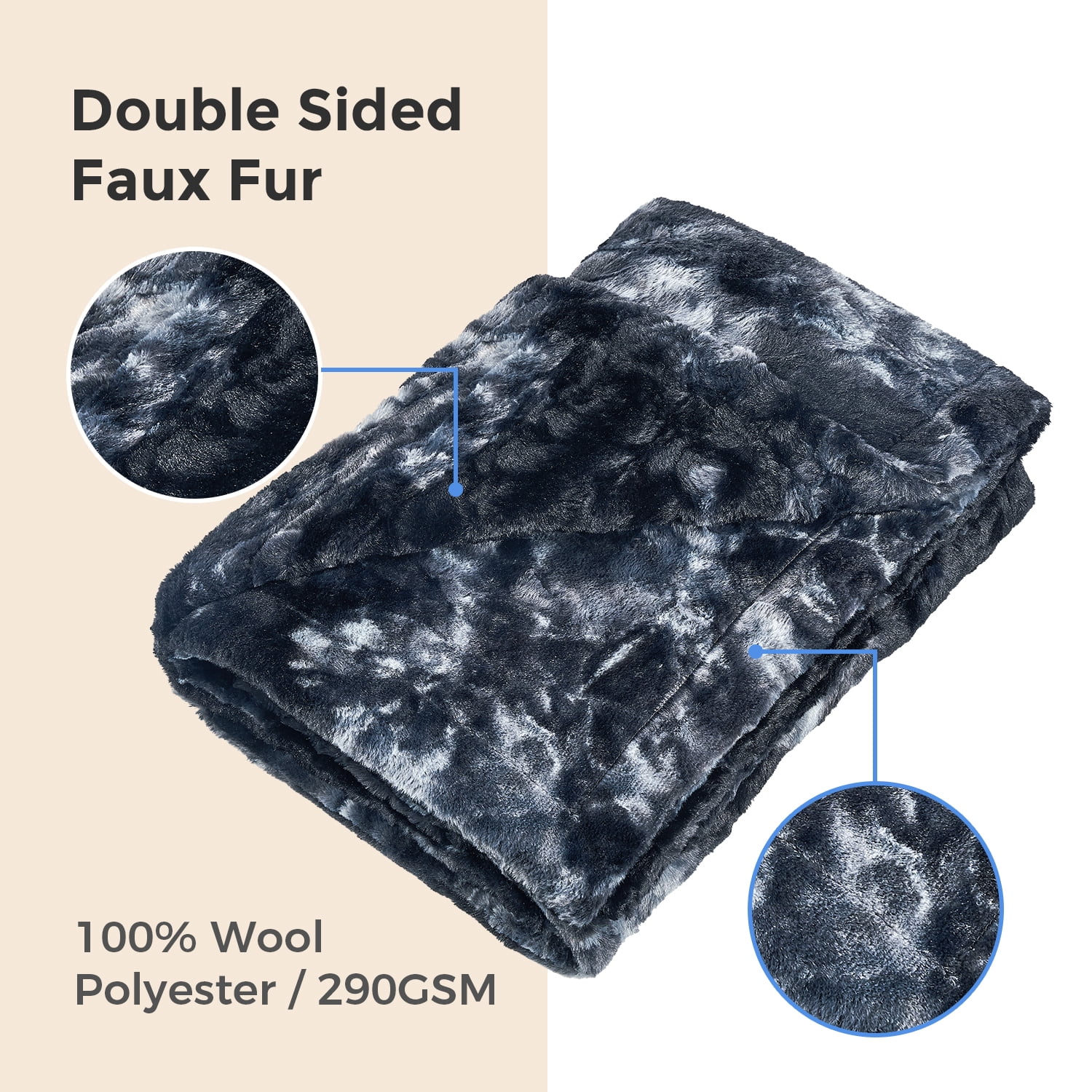 MOOFUN Faux Rabbit Fur Throw Blanket- 60x80 inches, Soft Fluffy Cozy Warm Fuzzy Machine Washable, Durable Blanket for Couch and Bed - Black