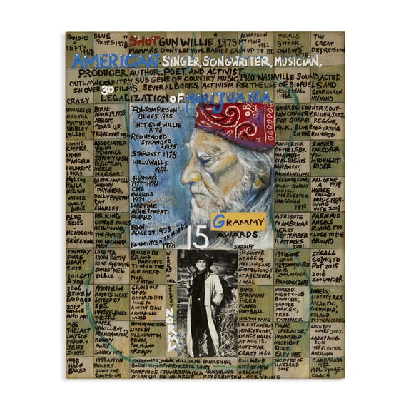 Stupell Industries Willie Nelson Collage People Drawing Wrapped Canvas Art Print Wall Art, 16 x 20