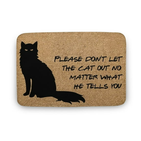 Cute Furry Cat Mat, Maine Coon Cat, Black Cat door mat,Welcome cat doormat,Please do not let the cat out,hello cat, Welcome Doormat,Home Decor,Front Back Door Mat,Coral Velvet Rug 16”x24”