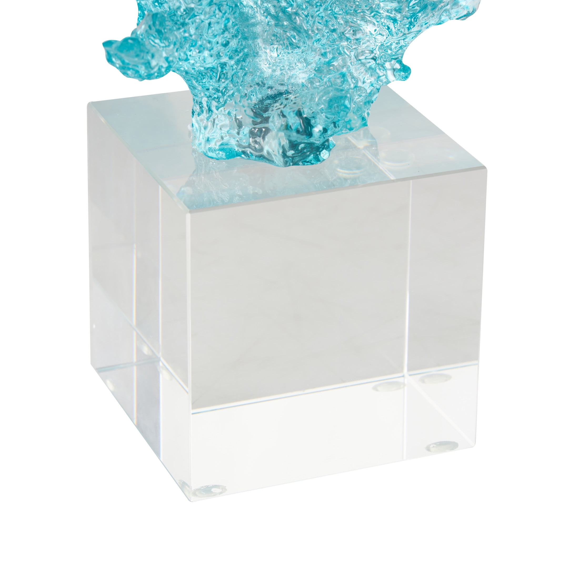 8" x 11" Blue Glass Ombre Coral Sculpture with Clear Square Base, by DecMode