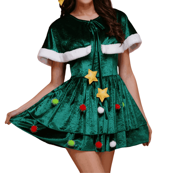 Christmas Costumes for Women Elegant For Holiday Party Masquerade Performance Festive Green Attire Christmas Dress