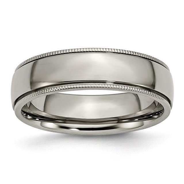 Titanium Grooved & Beaded Edge 6 mm Polished Band - Size 8