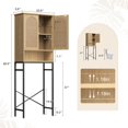thumbnail image 2 of Rattan Toilet Storage Cabinet, Over The Rack Wood Cabinet with Metal Stand, Bathroom Organizer with Adjustable Shelf, Tall Freestanding Washer Shelf, Small Cupboard, Natural, 2 of 14