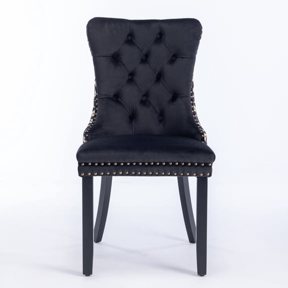 Gearwell Velvet Dining Chairs, Set of 2 Black and Patterned Tufted Upholstered Side Chairs with Solid Wood Legs and Nailhead Trim for Dining Room Kitchen Seating
