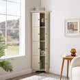 thumbnail image 3 of Glass Cabinet with 2 Clear Door, Curio Display Cabinet with 4 Shelves Glass Tower, 64'' High Figure Storage Display Corner Cabinet, Contemporary 4-Tier Retail Display Cases, White, SS2814, 3 of 7