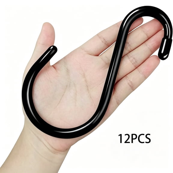 ZHZFKQ 12 Pack 6 Inch Heavy Duty Large S Hook Vinyl Coated S Hooks for Hanging Plants,7Mm Thickness Non Slip Sturdy Metal Black Hooks for Closet,Bird Feeders,Kitchen,Large Object,Tools,Bikes