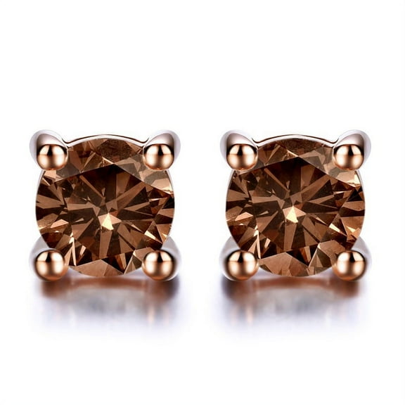 JeenMata .50 carat Round Brilliant Lab Created Champagne Diamond Solitaire Stud Earrings in 10k Rose Gold