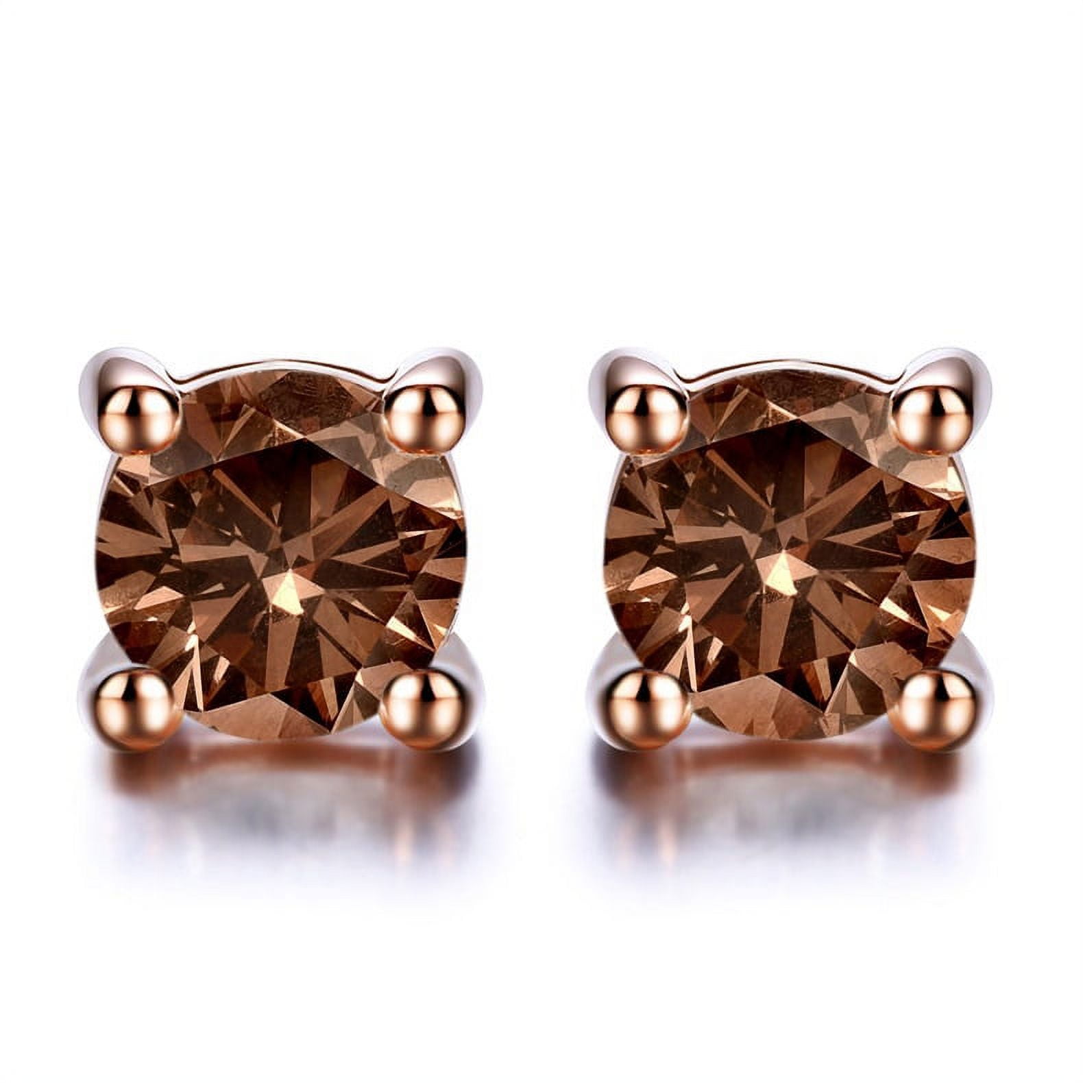 JeenMata .50 carat Round Brilliant Lab Created Champagne Diamond Solitaire Stud Earrings in 10k Rose Gold