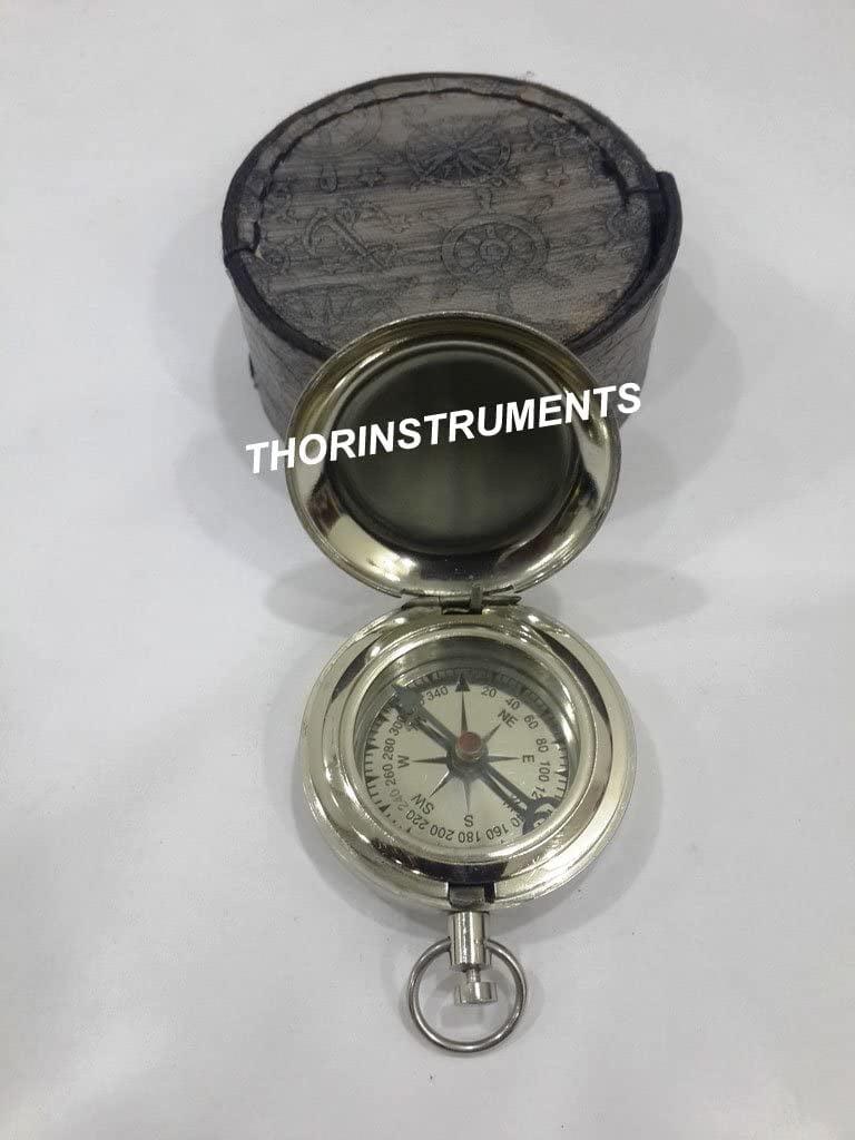 Nautical Push Button Compass With Black Antique Leather Case Decor Gift ...