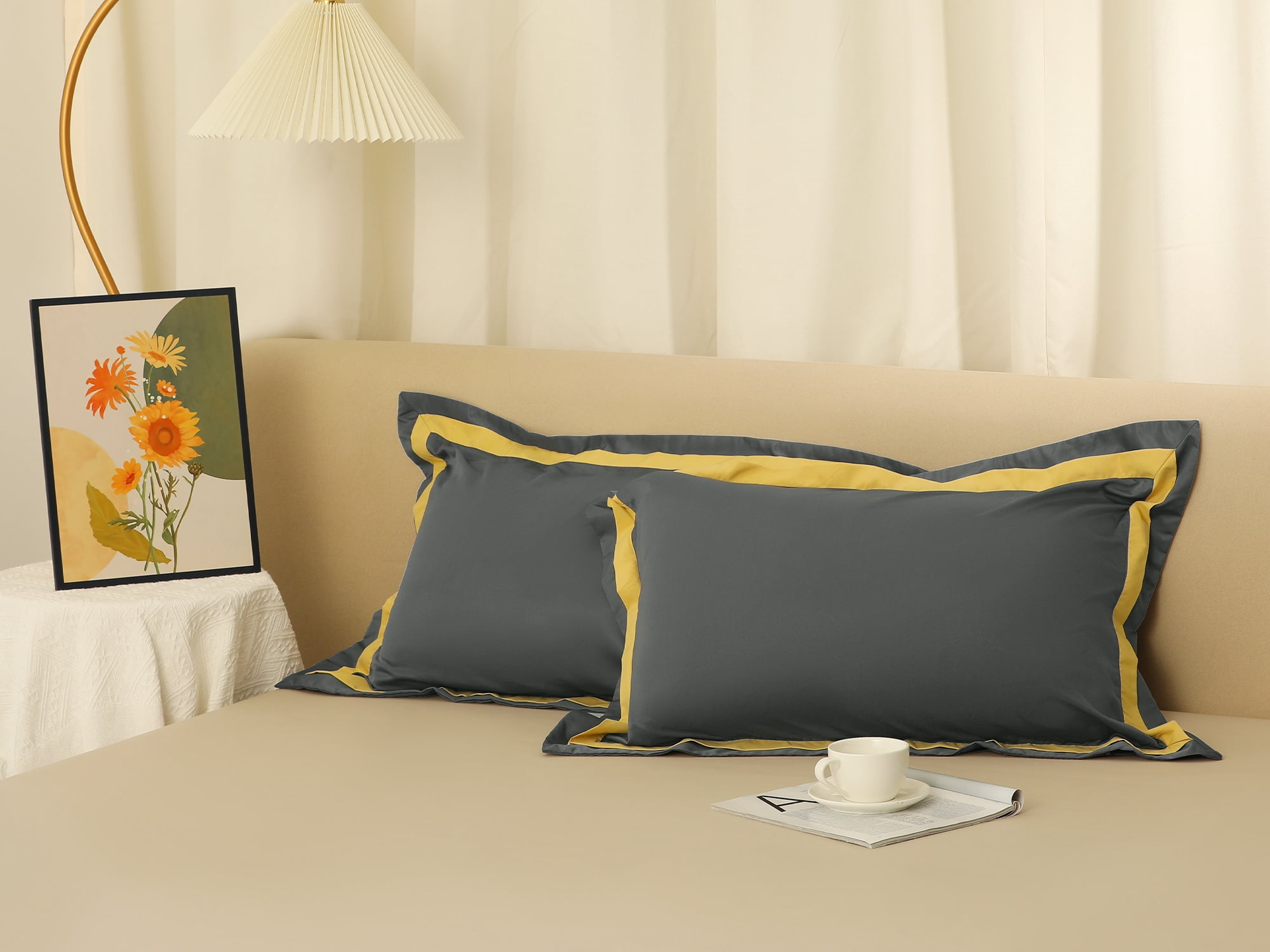Unique Bargains Polyester Wrinkle Resistant Pillow Shams Set of 2 with Envelope Closure Queen Grey
