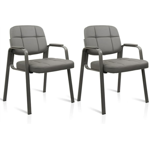 Waiting Room Guest Chair with Bonded Leather Padded Arm Rest for Office Reception and Conference Desk(Grey 2 Pack)