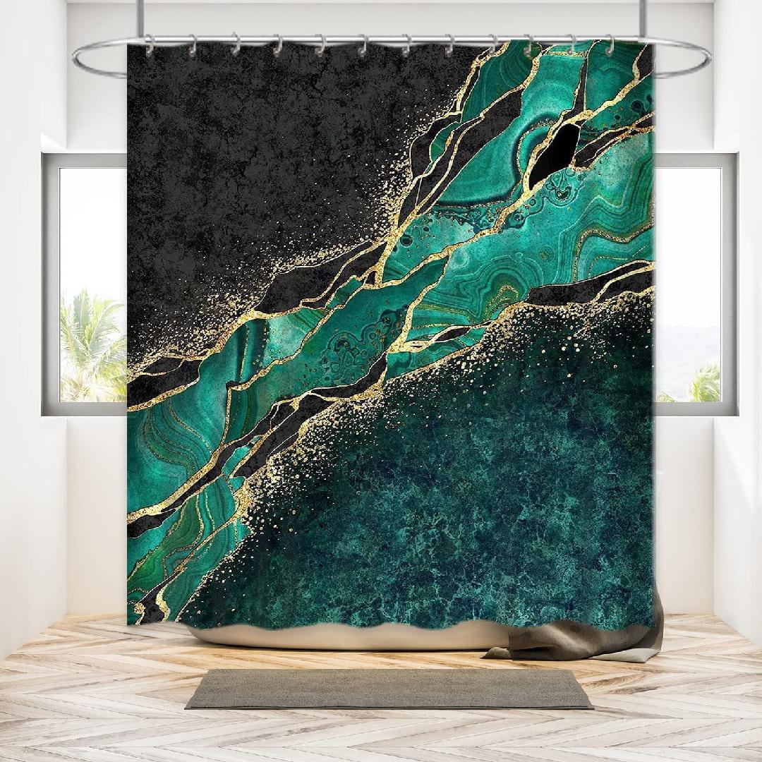 Abstract Marble Shower Curtain Art, Modern Luxury Black Gold Veins