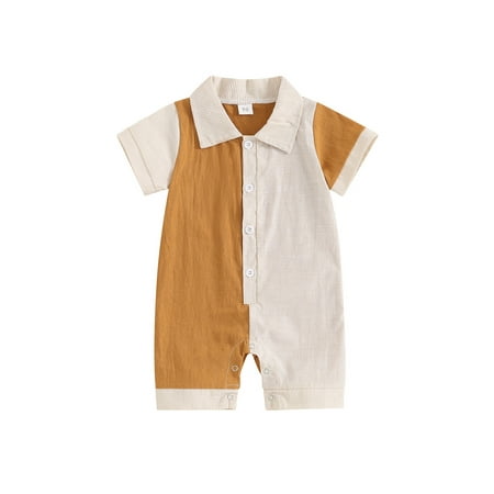 

FSDJHSDH Baby Boy Jumpsuit Short Sleeve Lapel Collar Stripes Print Romper