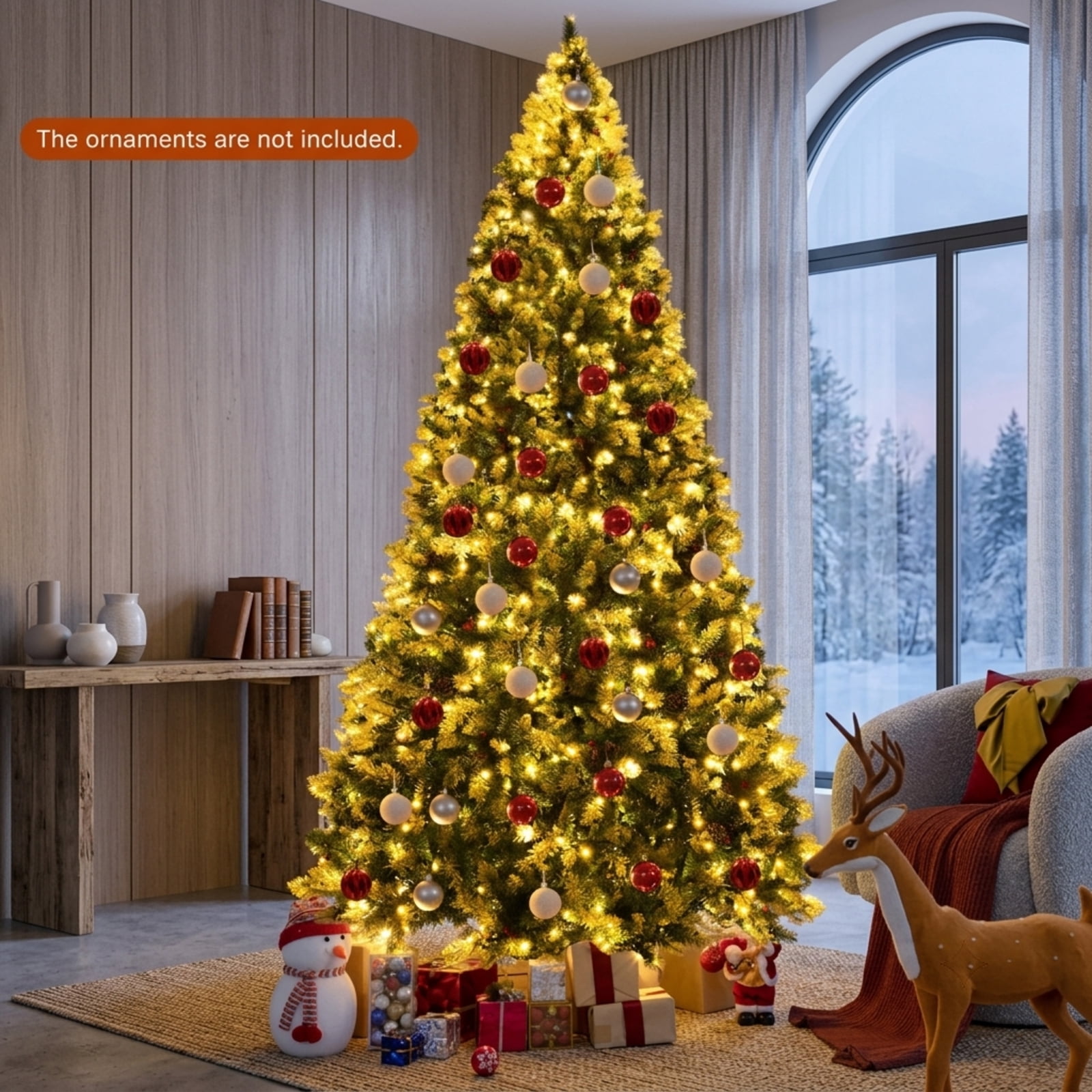 RUIE, 9 ft, Artificial Christmas Tree, with 900 LED Lights, 2058 Branch Tips, Green Holiday Xmas Tree for Indoor Home Office Decoration