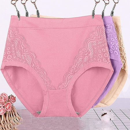 ylioge 3 Pack Womens Underwear Briefs Plus Size XL-6X High Waisted Cotton Panties Ladies Lace Splice Stretchy Comfort Full Coverage Brief Clearance