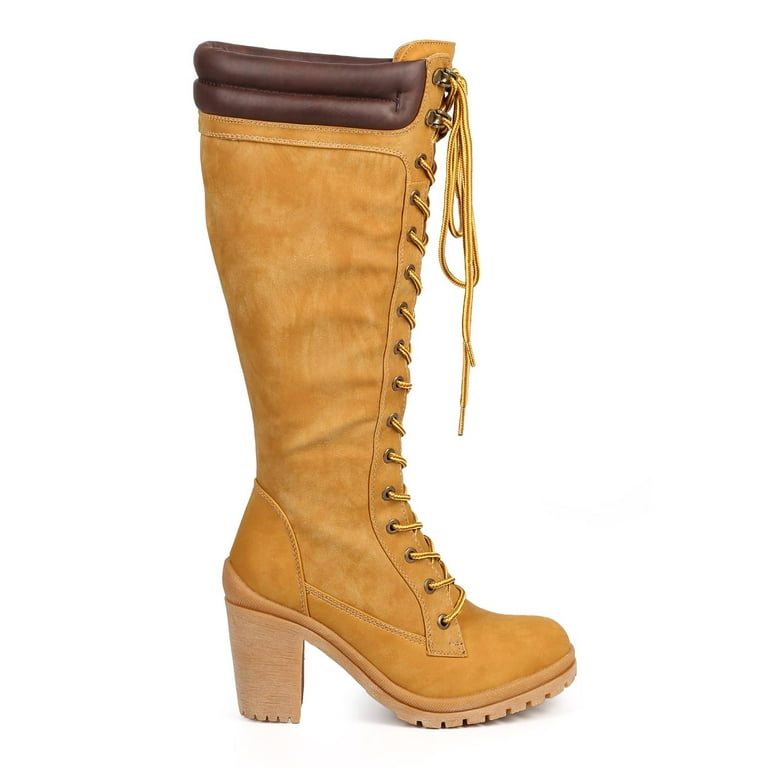 靴 Denise Shoes ver.CAHLUMN Liliana DC17 Women Two Tone Hard Toe Knee High Chunky Heel