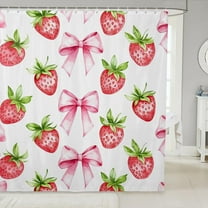 Pink Bowknot Kids Shower Curtains,Strawberry Summer Fruit Cartoon Cute Bathroom Curtains for Girls Women,Bow Tie Butterfly Knot Princess Unique Waterproof Curtains,12 Hooks Suits,72" W x 72" L