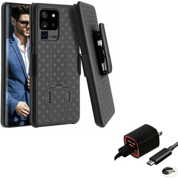 Case Belt Clip w Home Charger for Samsung Galaxy S20 Ultra - Holster Swivel Cover, 2.4A USB-C Cable TYPE-C