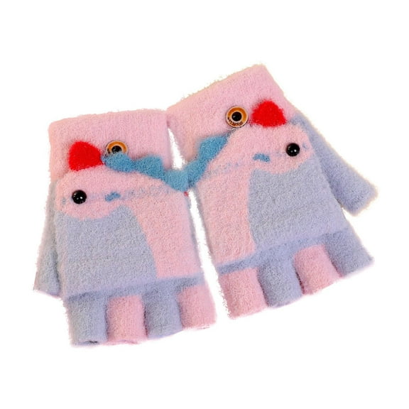 Cethrio Kids Boys Cotton Mittens, Stretchy Fingerless Thermal Soft Winter Gloves Gray Size 5-9T