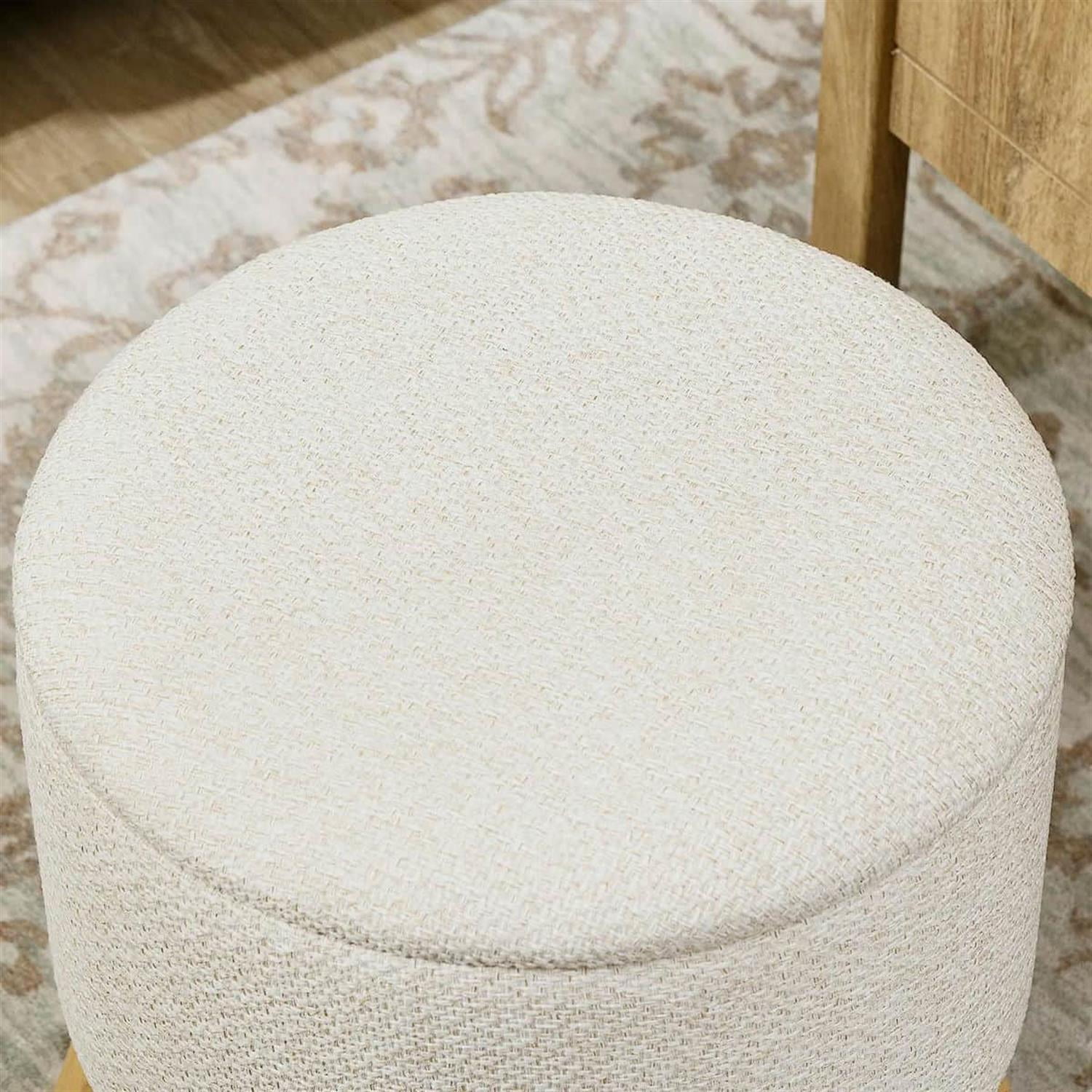 Demi Bonn 15" Ottoman Stool with Hidden Storage, Wood Legs, Linen Upholstered Footstool, Padded Seat, Space-Saving, White