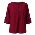 thumbnail image 5 of adviicd Hauts pour Femmes Décontractés Chics Col Rond Manches Longues Chemises Amples en Chiffon Blouses Unies Vert,TG, 5 of 5