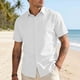 thumbnail image 1 of Blusa y camisa de manga corta con cuello vuelto para hombre, color liso, informal, holgada, a la moda, con botones, de manga corta y cuello vuelto, blusa de poliéster para hombre, 1 of 6