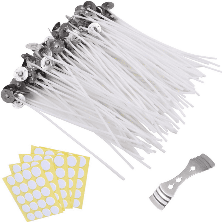  Candle Wicks Kit,100 Candle Wicks, Wick Stickers, Wick Holders  and Candle Making Metal Labels for Candle Making Supplies (8 inch)