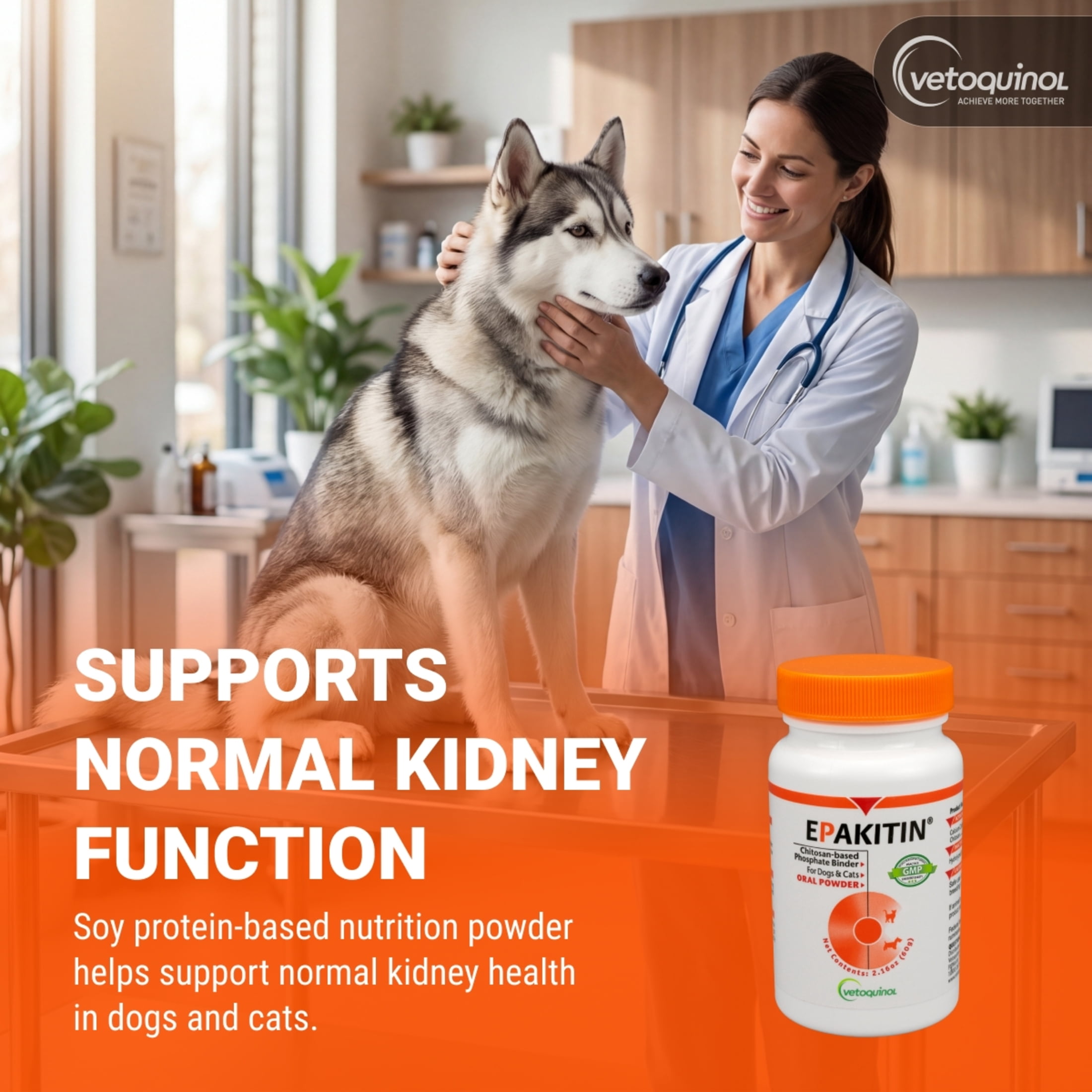 Vetoquinol Epakitin Renal Support Phosphate Binder Powder for Cats and Dogs, 60g