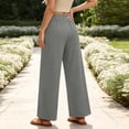 thumbnail image 3 of Pantalones Para Mujer Dqueduo Women's Casual Solid Color Pleated Elastic Waist Pocketed Linen-Look Straight Leg Pants, 8 Colors Gray M, 3 of 3