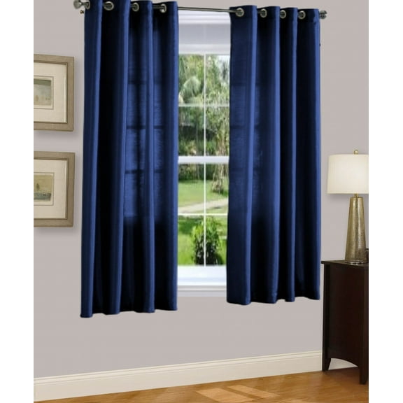 1 PANEL MIRA  SOLID NAVY BLUE SEMI SHEER WINDOW FAUX SILK ANTIQUE BRONZE GROMMETS CURTAIN DRAPES 55 WIDE X 63" LENGTH