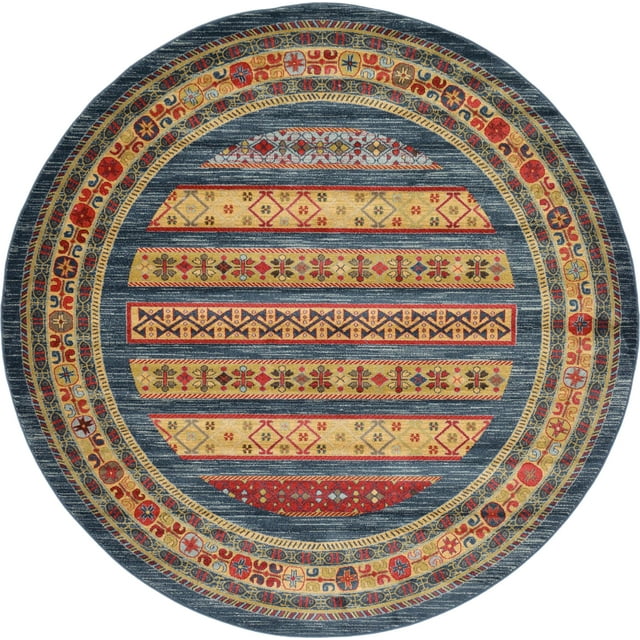 Unique Loom Tapis Rond Décontracté Moderne Tribal de la Collection Fars 8 Pieds, Bleu/rouge