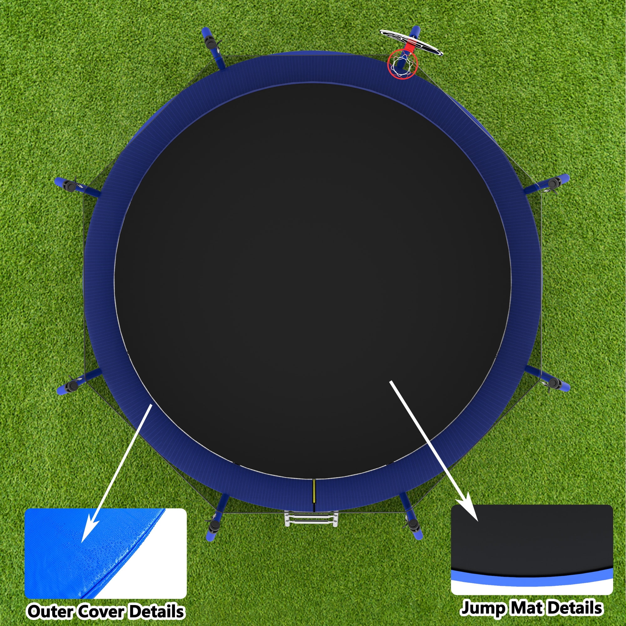 Leumius 14ft Trampoline for Kids and Adults,Heavy Duty Outdoor Trampoline with Basketball Hoop,Enclosure Net and Ladder,Upgraded Kids Recreational Trampoline,Blue