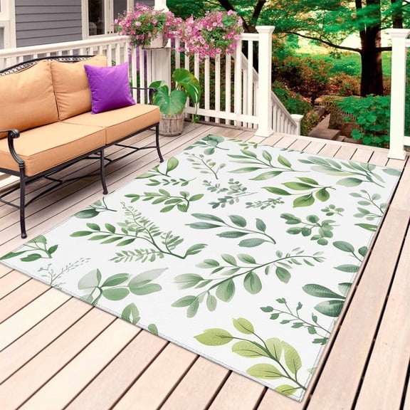 Eucalyptus Leaves Outdoor Rug 3x5 Ft, Non Slip Washable Area Rug, Sage Green Watercolor Farmhouse Patio Rugs Carpet Runner, Large Floor Mat for Indoor/Outdoor Deck Porch Camping