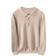 thumbnail image 3 of UVEASISHA Men's Casual Sweaters 3 Button Collar Golf Shirts Soft Long Sleeve Knitted Pullover Solid Color Stretchy Knit Sweater Tops Khaki M, 3 of 6