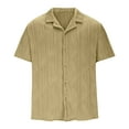 thumbnail image 4 of Coorders George Mens Striped Summer Button Down Shirts with Short Sleeve, Casual Beach Shirts Cotton Linen Shirts for Men , Khaki,Size, XXXL, 4 of 6
