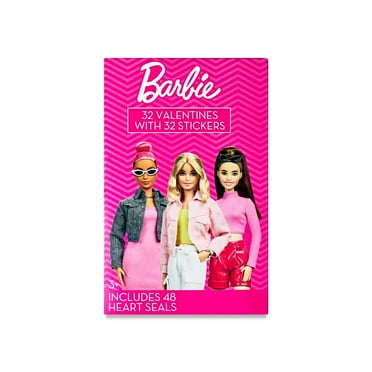 Barbie Valentine Exchange Cards with Bonus Stickers, Multi-Color, Paper, 32 Count