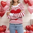 thumbnail image 4 of Women's Cute Heart Sweater Long Sleeve Crewneck Pullover Ribbed Knit Casual Sweaters White & Red M, 4 of 8