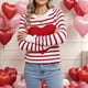 thumbnail image 4 of Suéter de Mujer con Estampado de Corazones, Larga, Cuello Redondo, Tejido de Punto Acanalado, Estilo Casual. y Rojo M, 4 of 8