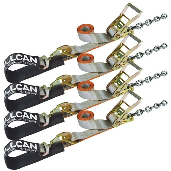 VULCAN Axle Combo Strap, Chain Tail Ratchet, 2 x 114 inch, 4 Pack, Silver Series, 3300 Lbs SWL