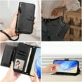 thumbnail image 3 of Funda para Motorola Edge 40 Neo 5G con cremallera tipo cartera, tarjetero, marco de fotos, soporte y cordón, de piel sintética. Negro, 3 of 5