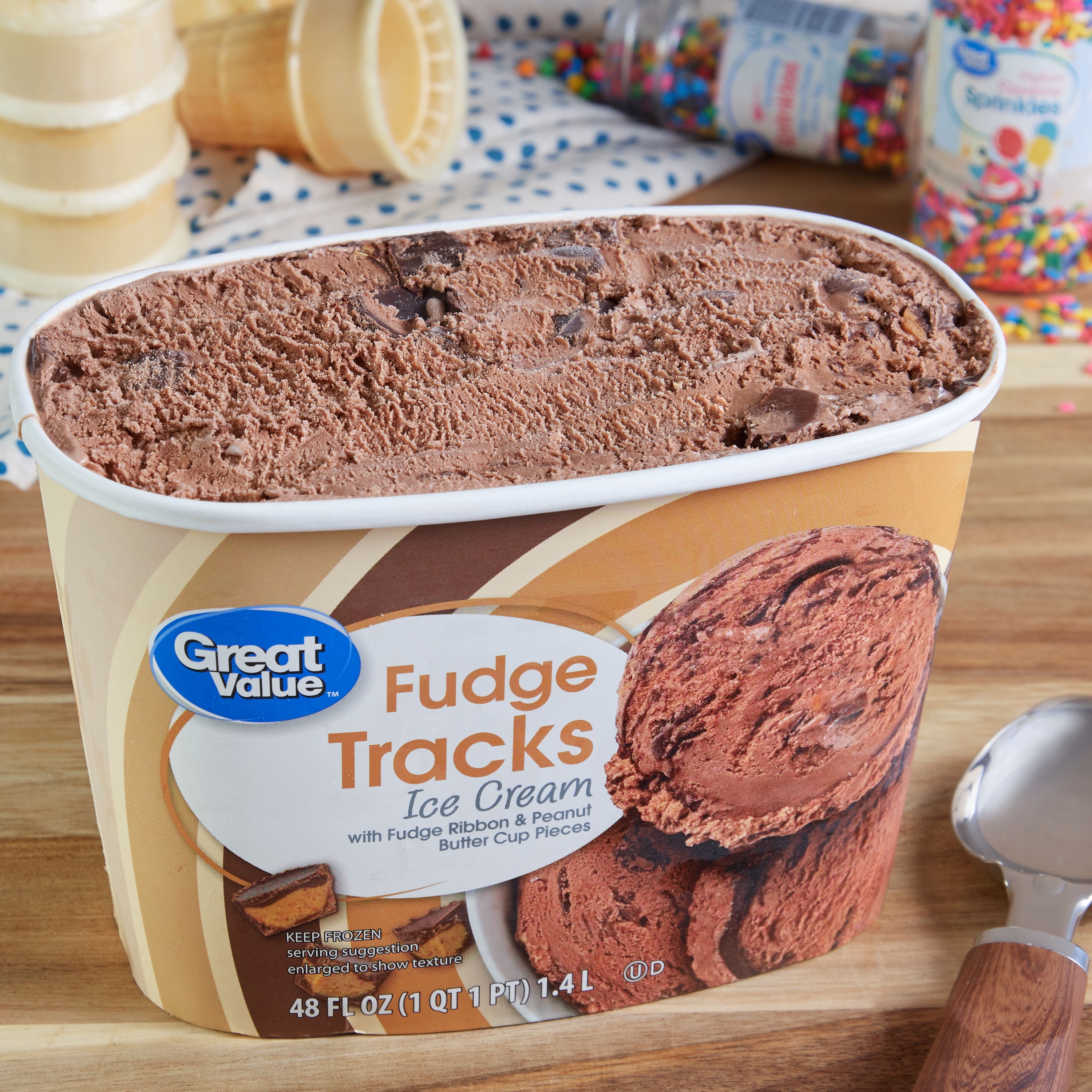 Great Value Fudge Tracks Ice Cream, 48 fl oz