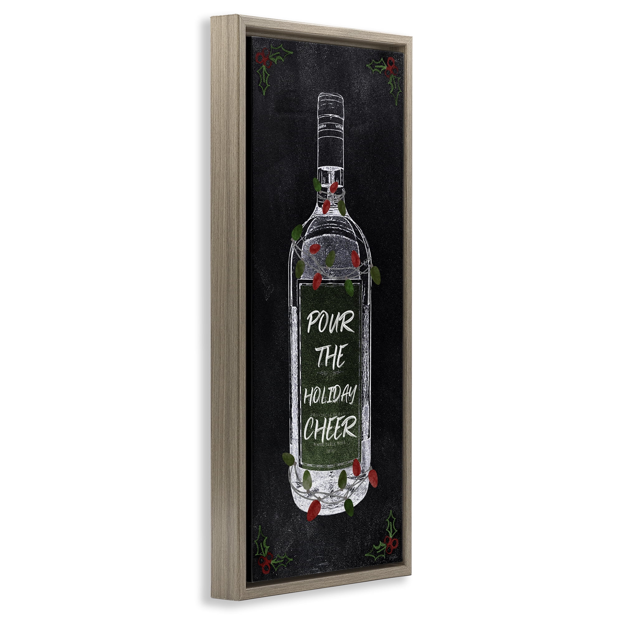 Stupell Industries Pour Holiday Cheer Bottle Holiday Painting Brown Floater Framed Canvas Art Prints Wall Art, 11 x 25