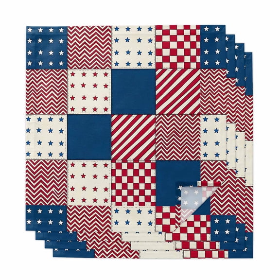 4th of July Cloth Napkins, Independence Day American Style Red Blue Plaid Washable and Reusable Dinner Napkins Set of 4, Table Napkin for Kitchen Party Birthday Wedding Hotel Housewarming 20"x20"