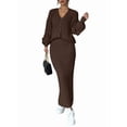 thumbnail image 2 of Female Sweater Dress Knit Two Piece Maxi Skirt Sets Brown M, 2 of 8