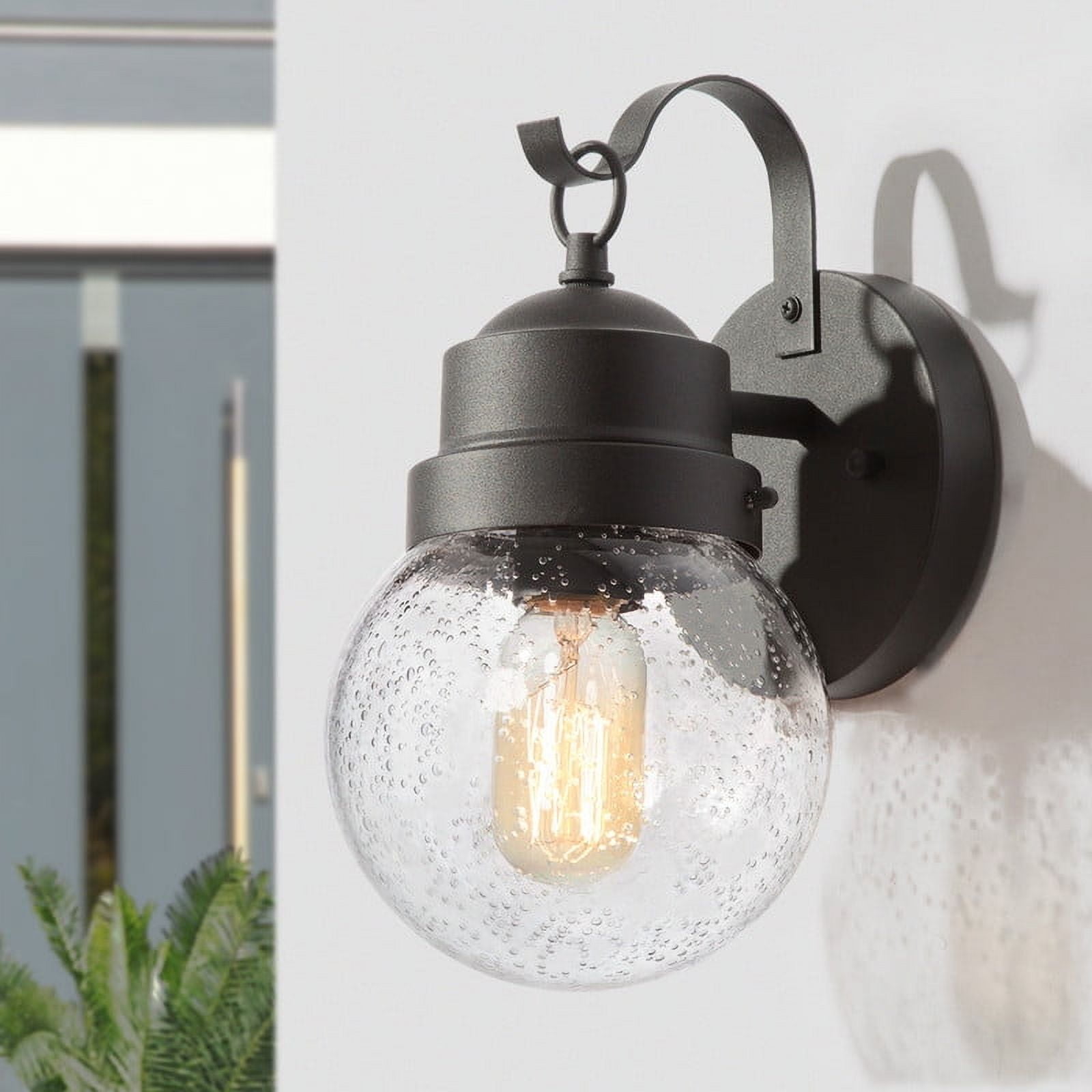 LNC Zalan 11-in H Sandy Black Seeded Glass Globe Modern Wall Mount Outdoor Wall Light