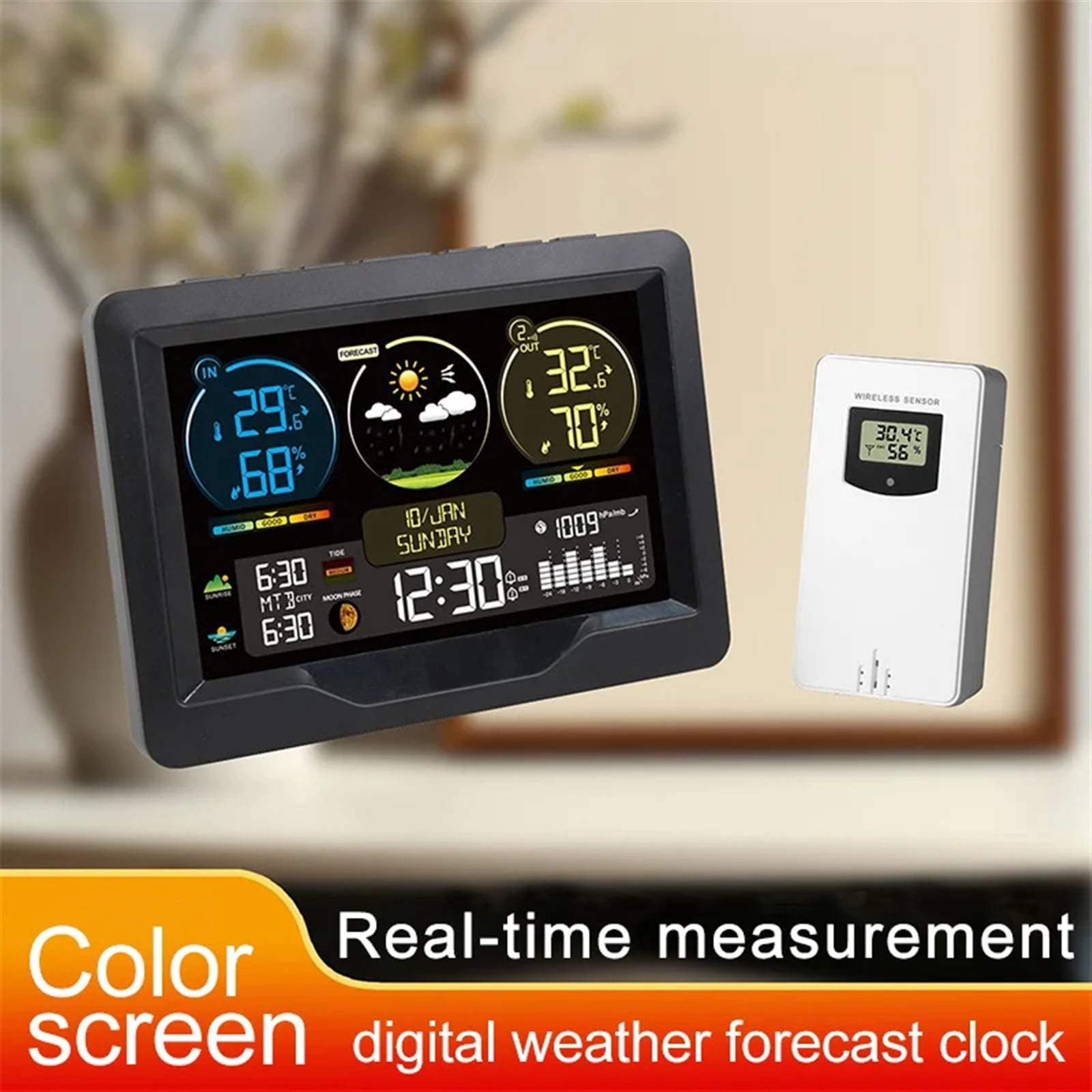 Digital Weather Station Clock Indoor Outdoor Temperature and Humidity Meter Weather Forecast Wireless Electronic Table Clock ,High Precision