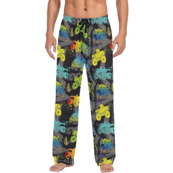 GZHJMY Pajama Pants for Men - Colored Monster Cars, Loose Lightweight PJs Lounge Sleep Bottoms with Pockets Drawstring, Pajama Bottoms for Home and Rest, Medium