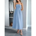 thumbnail image 2 of Women Strapless Tube Maxi Dress Flowy Swing Long Sundress Sleeveless Summer Boho Beach Dress with Pokets Blue M, 2 of 7